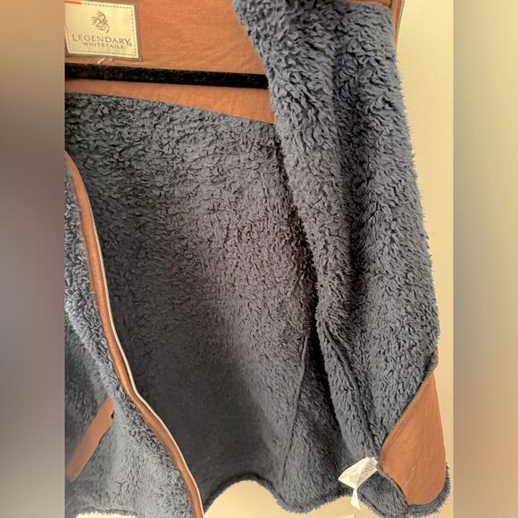 Mens Utility LEGENDARY WHITETAILS Navy Brown Sherpa Outdoor Zip-Up Vest 54 Chest - Picture 6 of 10